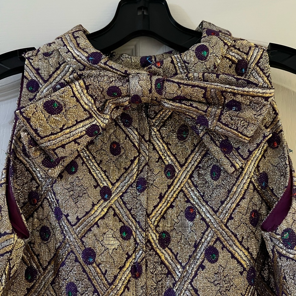 Adorable Vintage 1960s Gold and Purple Patterned Mini Dress